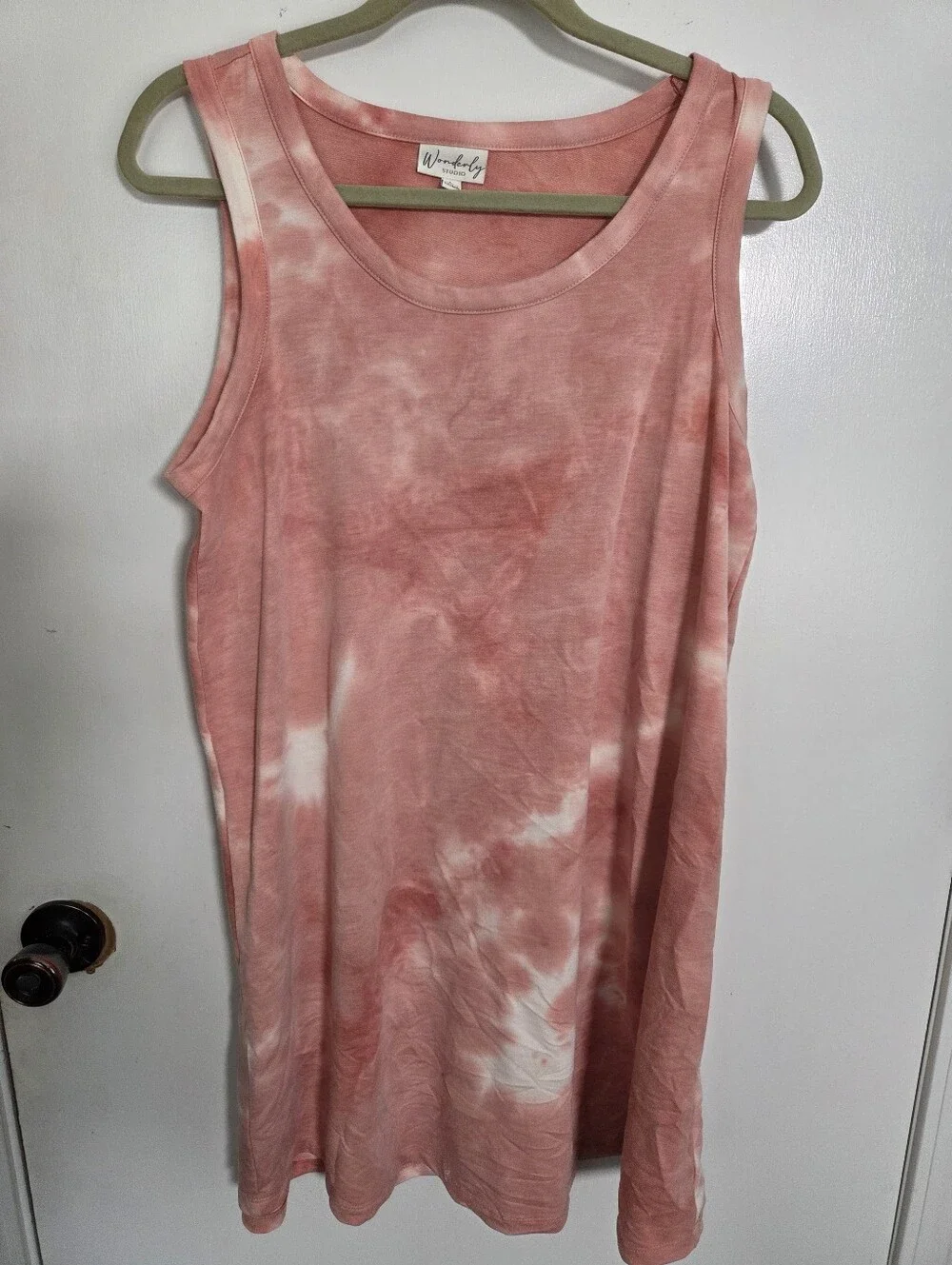 Wonderly Studio Pink Tie Dye Sleeveless Shift Dress L Crew Neck Summer Hippie
